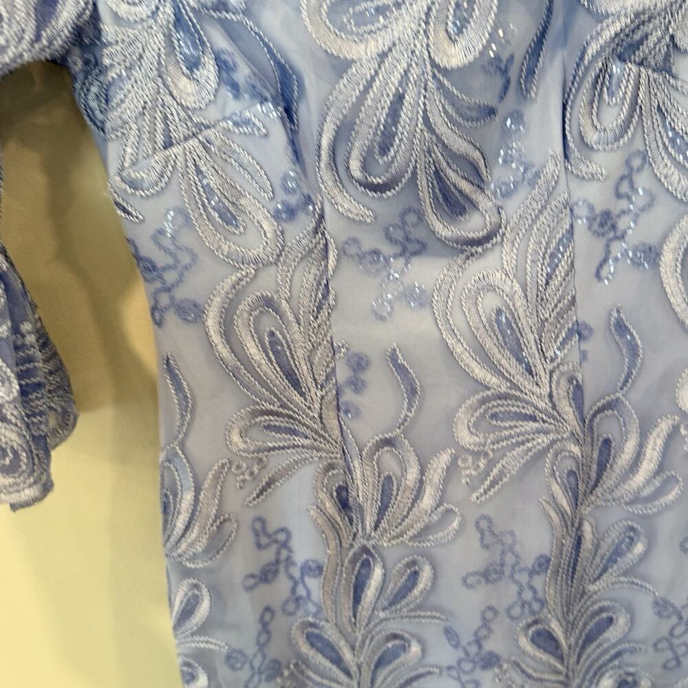 Adrianna Papell Women Light Blue Embroidered Sequin Knee Dress Size 0 1898 - Picture 4 of 10